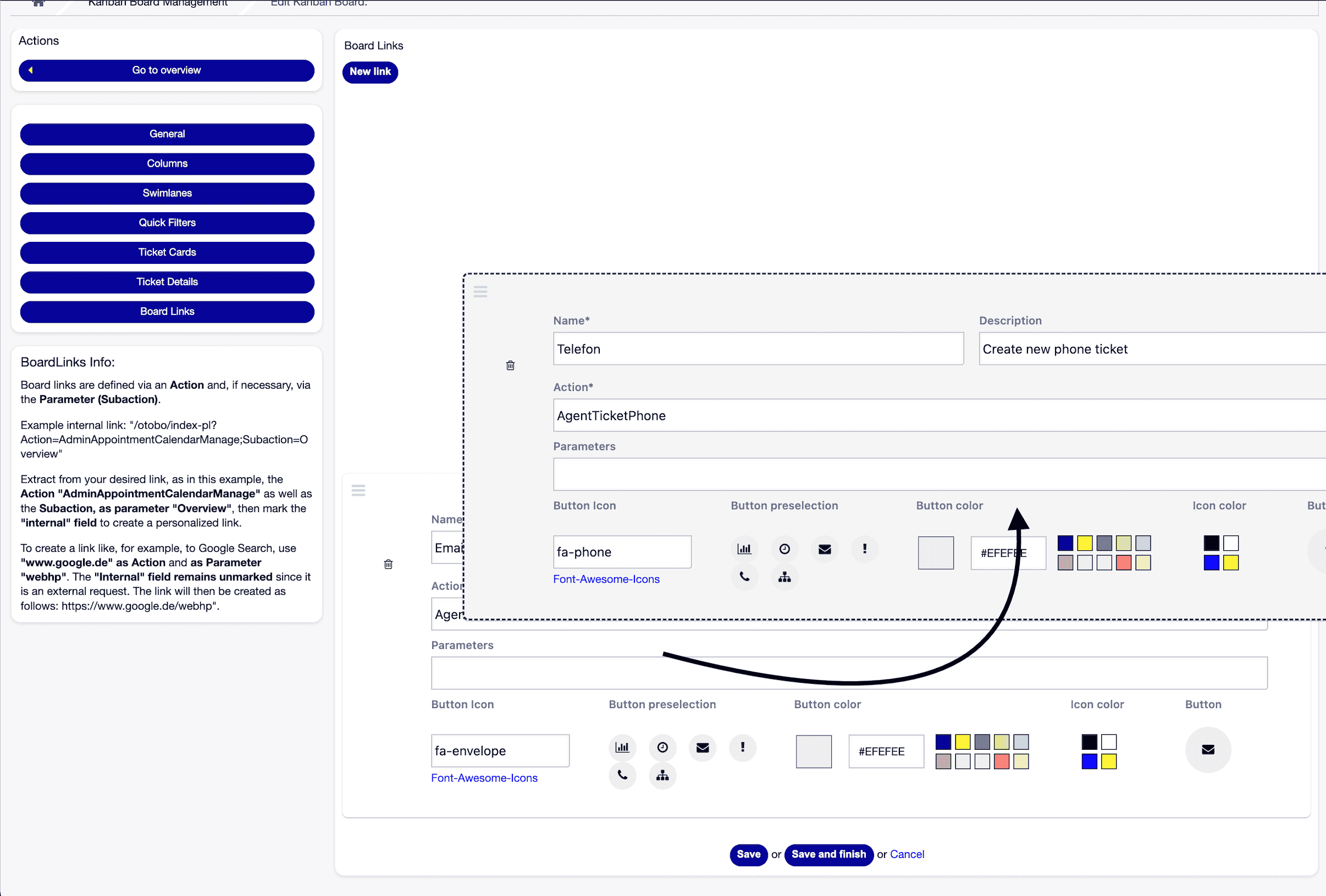 Board-Links per Drag & Drop anordnen