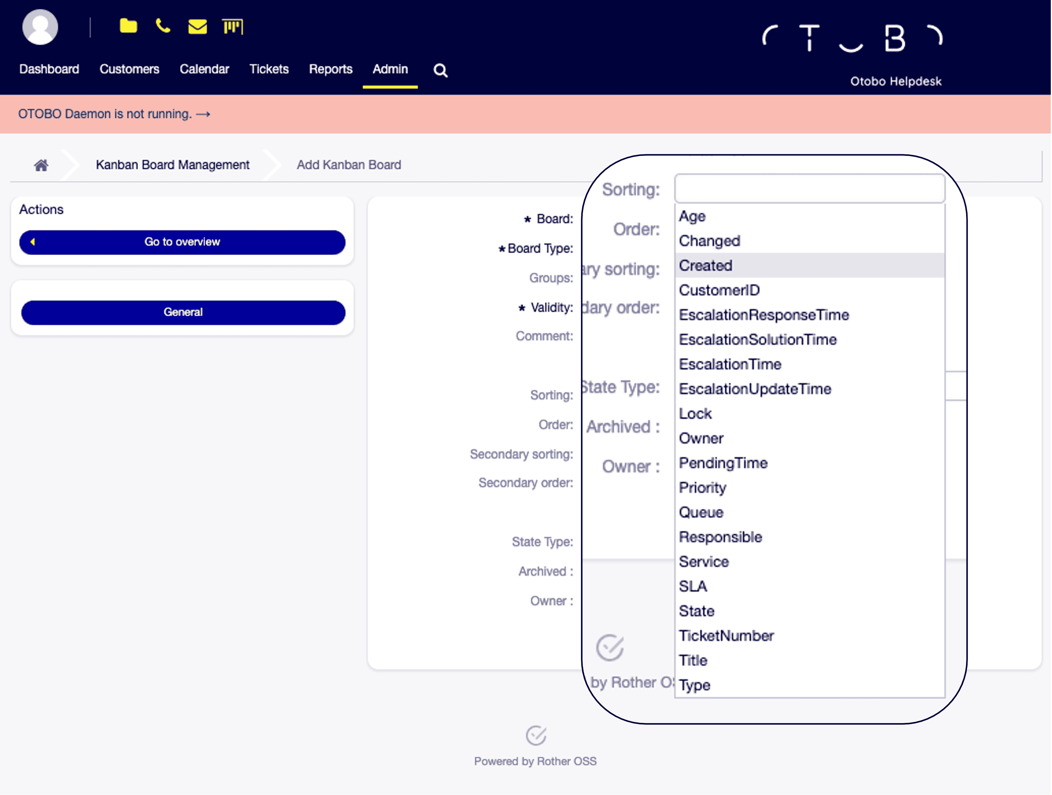 Allgemeine Kanban-Einstellungen — Sortieroptionen
